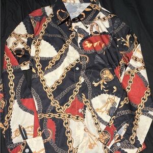 Chain Print Long-Sleeve Shirt - Black / Red / Cream